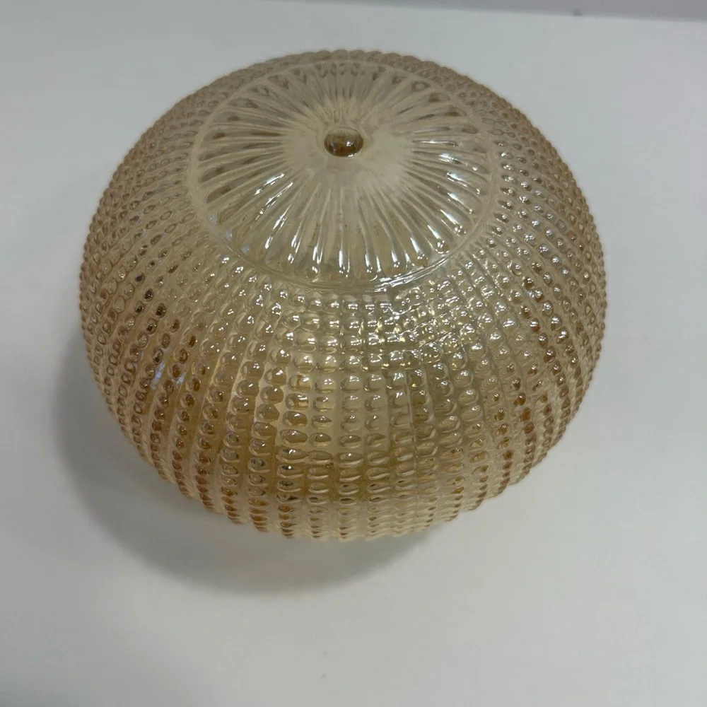 Vintage Light Iridescent Amber Ribbed Glass Ceiling Light Shade With 3” Fitter